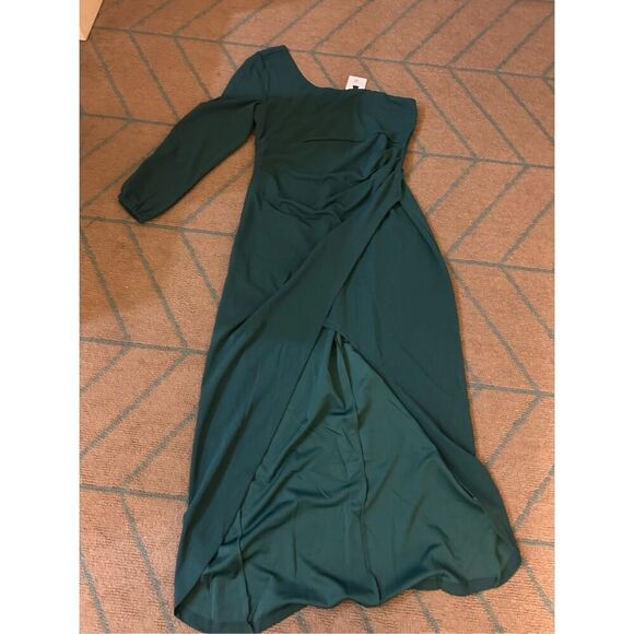 NEW 1 Shoulder Cocktail High Slit Ruched Bodycon Wedding Maxi Dress XL - Picture 3 of 6